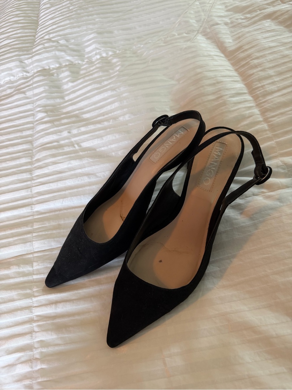 Mango Black Pointed Slingback Mules